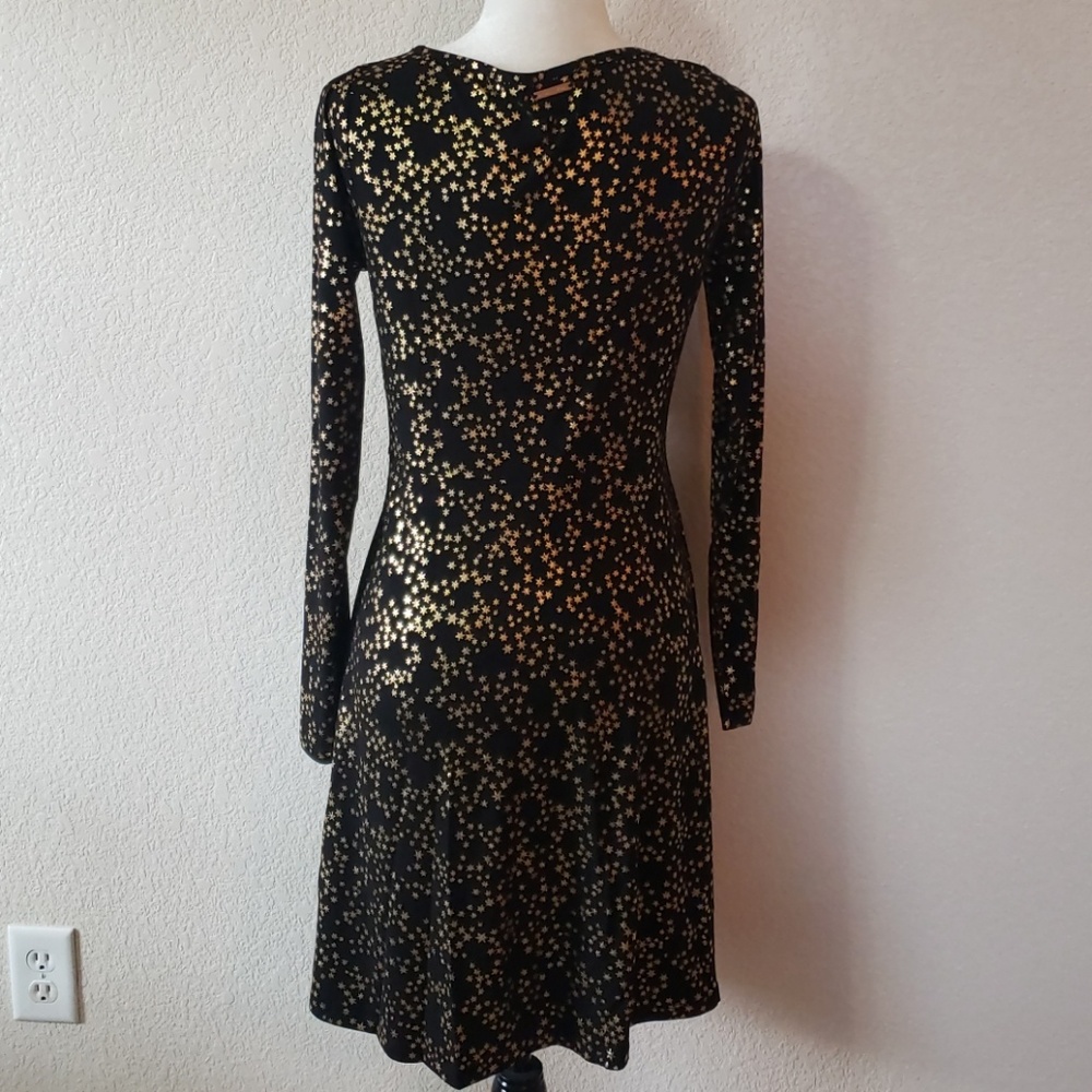 Michael Kors Black & Gold Metallic Stars Print Dress Size S - Picture 3 of 8